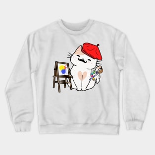 Funny white cat is a painter Crewneck Sweatshirt